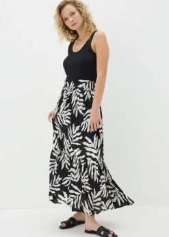 Skirts>Papaya Black Monochrome Leaf Cheesecloth Maxi Skirt