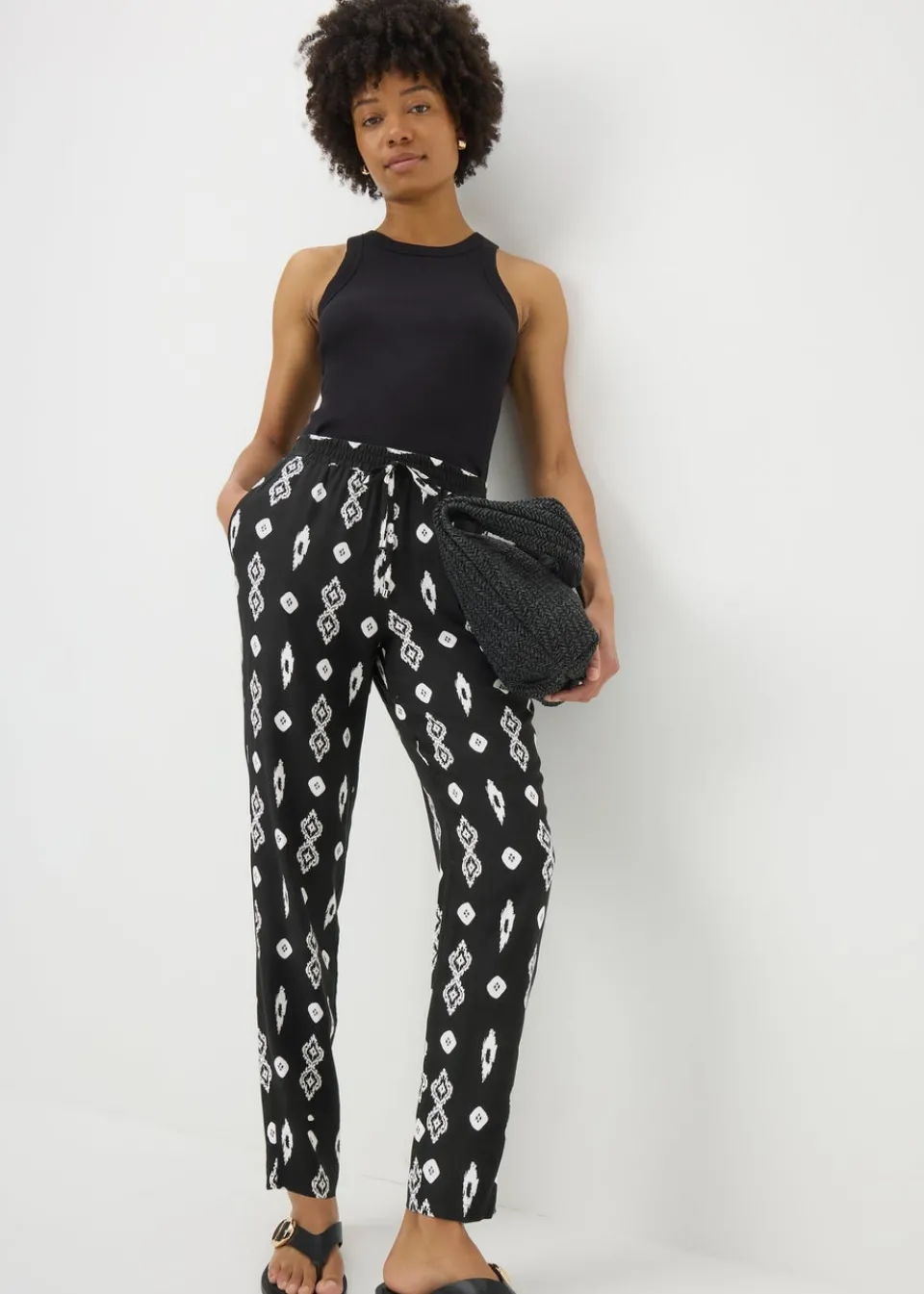 Trousers>Papaya Black Monochrome Print Tapered Trousers