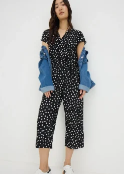 Jumpsuits & Playsuits>Papaya Black Monochrome Spot Plisse Culotte Jumpsuit