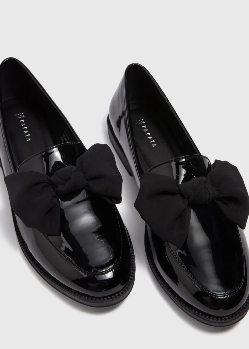 Footwear>Papaya Black Patent Bow Loafers