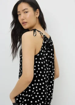 Tops>Papaya Black Polka Dot High Neck Tie Cami Top