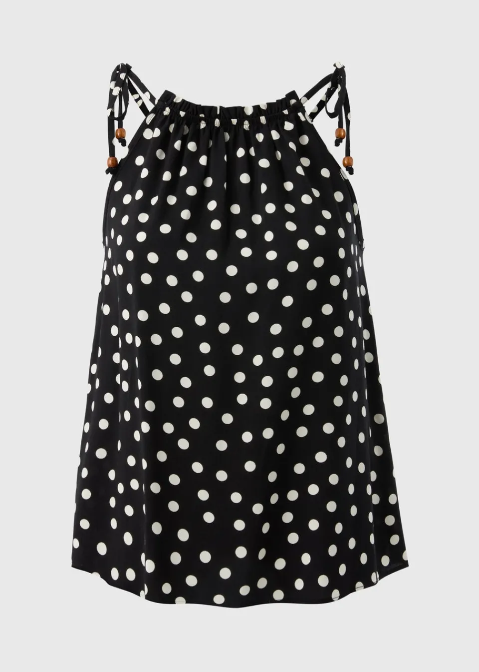 Tops>Papaya Black Polka Dot High Neck Tie Cami Top