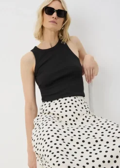 Tops>Papaya Ribbed High Neck Racer Back Vest Top Black