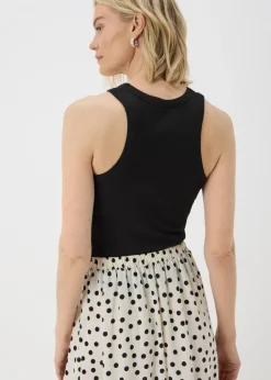 Tops>Papaya Ribbed High Neck Racer Back Vest Top Black