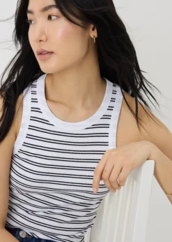 Tops>Papaya Black Ribbed Stripe High Neck Racer Back Vest Top