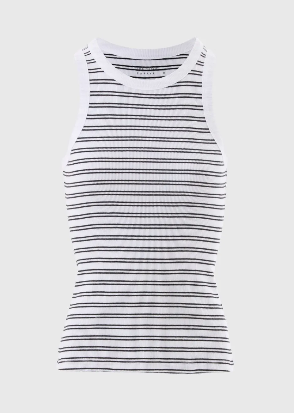 Tops>Papaya Black Ribbed Stripe High Neck Racer Back Vest Top