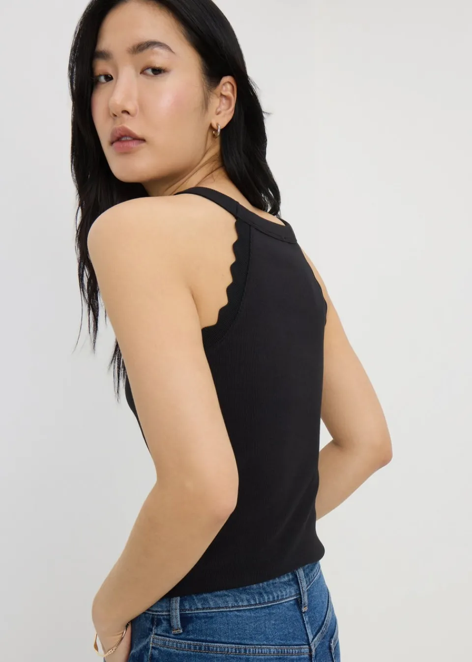Tops>Papaya Scalloped Edge Racer Back Vest Top Black