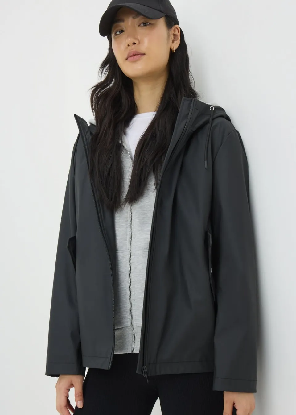 Coats & Jackets>Papaya Short Rubberised Parka Jacket Black