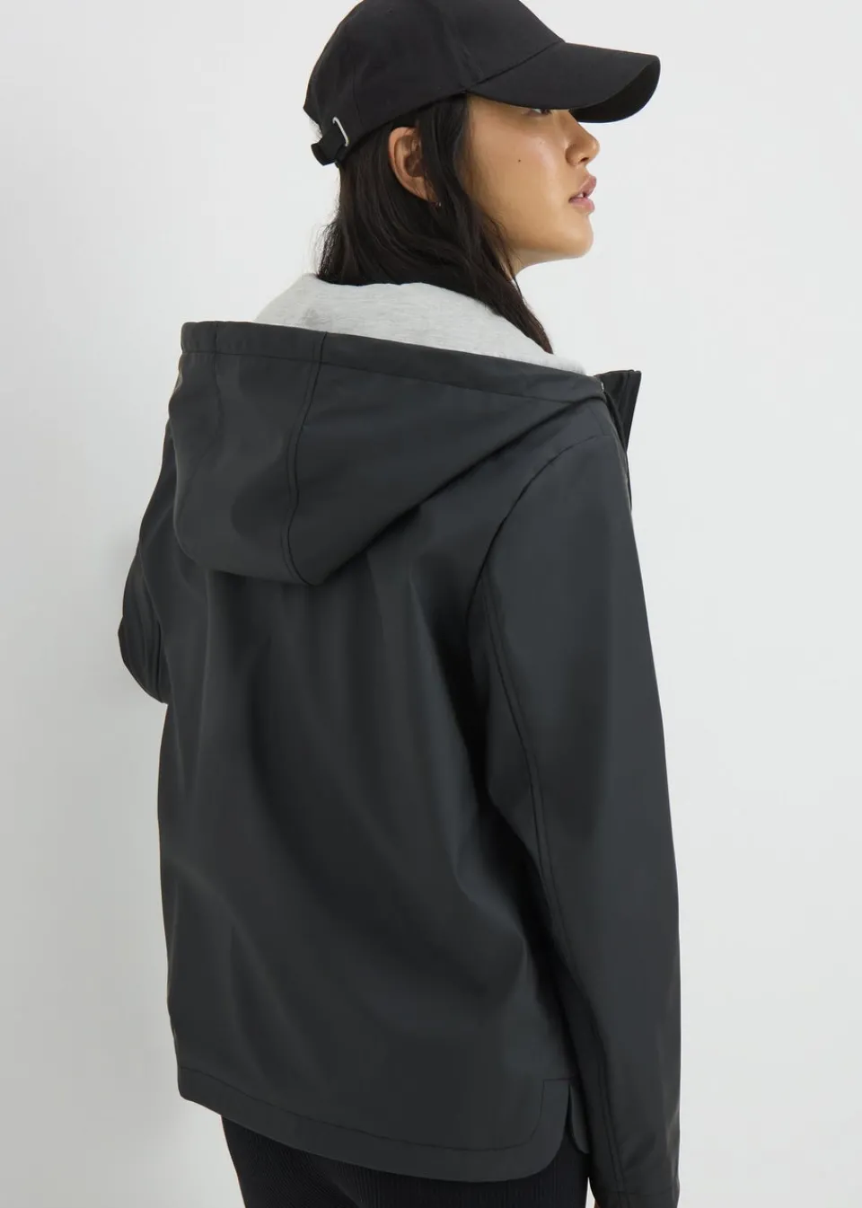 Coats & Jackets>Papaya Short Rubberised Parka Jacket Black