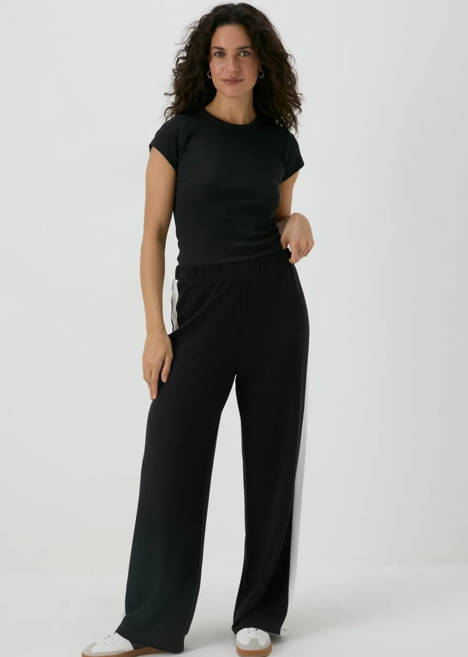 Trousers>Papaya Side Stripe Wide Leg Trousers Black