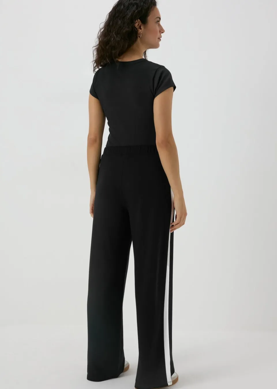 Trousers>Papaya Side Stripe Wide Leg Trousers Black