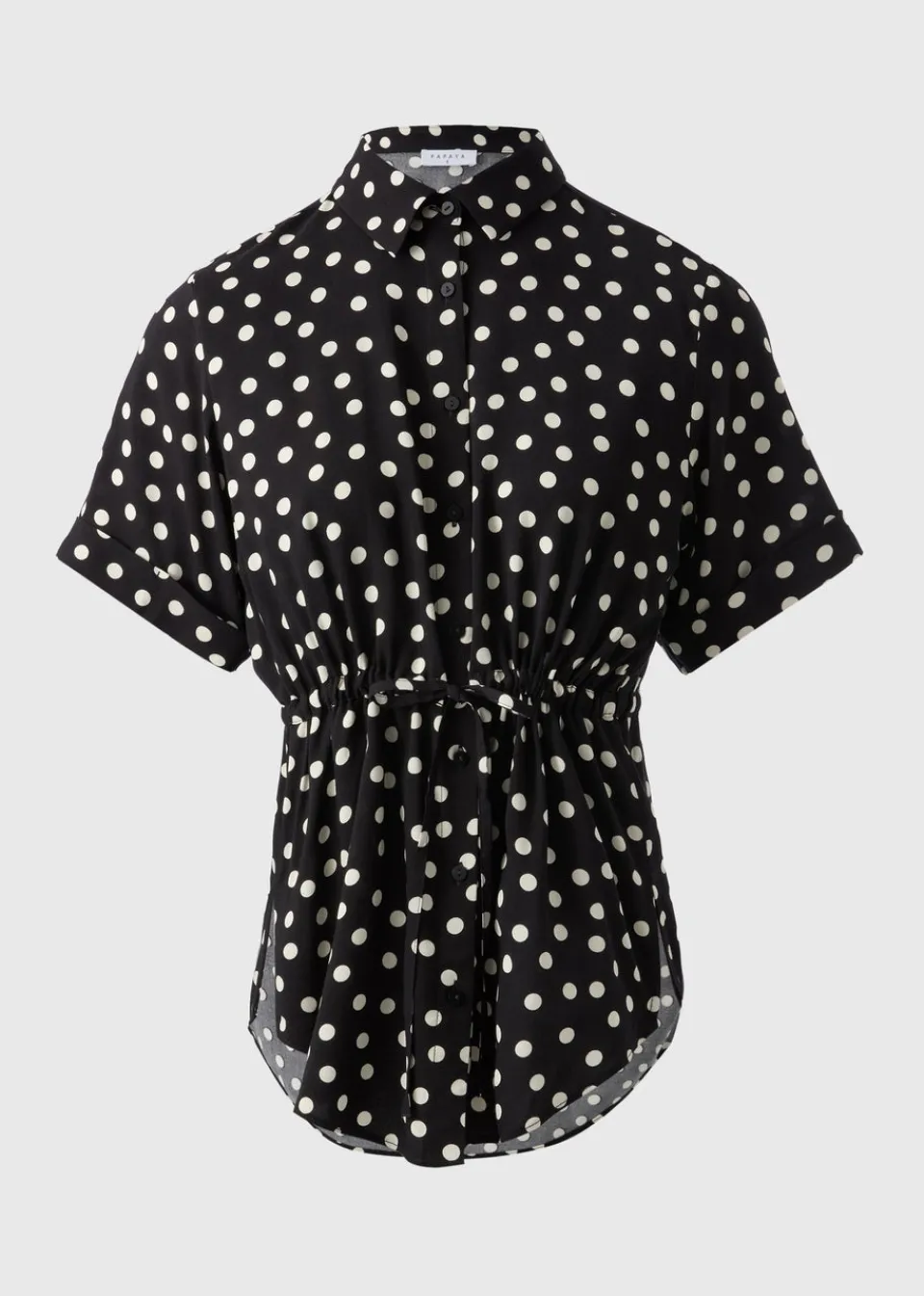 Tops>Papaya Black Spot Tie Waist Longline Shirt