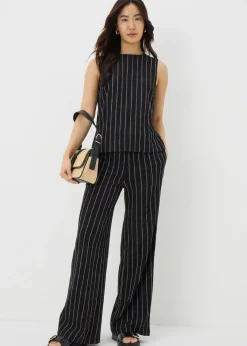 Tops>Papaya Black Stripe Button Back Co Ord Vest