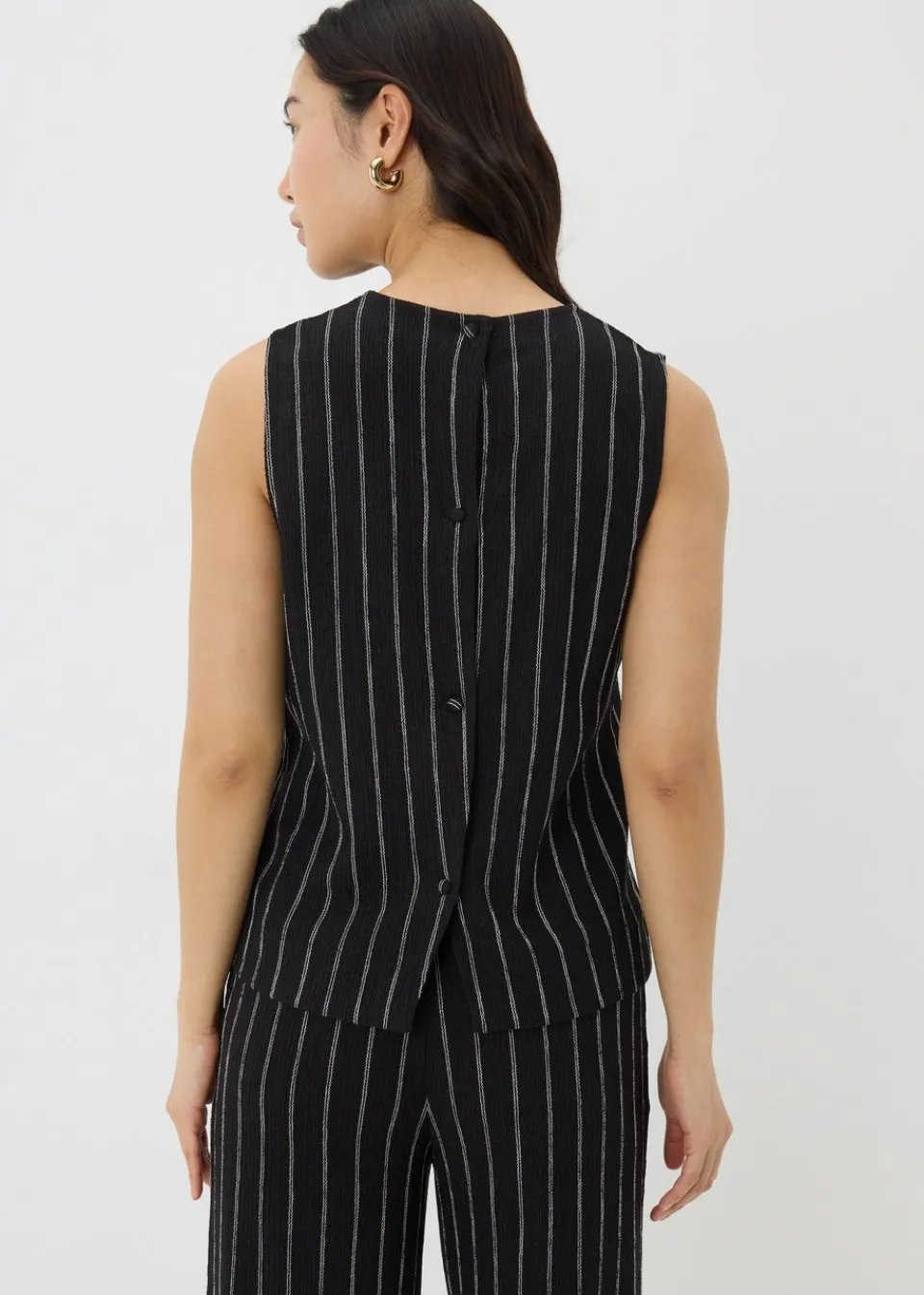 Tops>Papaya Black Stripe Button Back Co Ord Vest