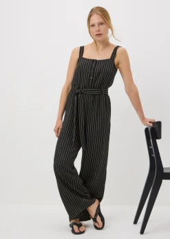 Jumpsuits & Playsuits>Papaya Stripe Button Front Jumpsuit Black