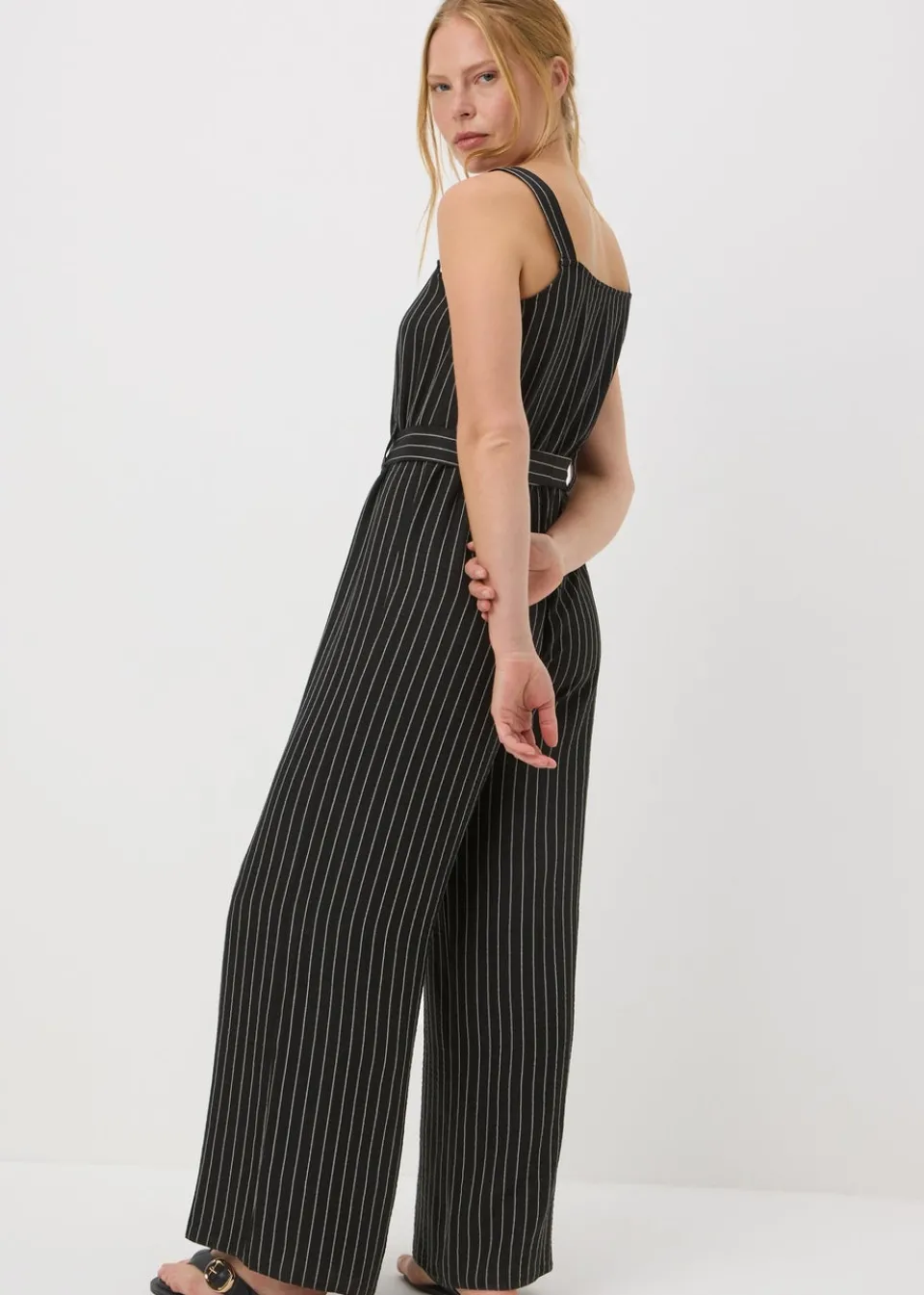 Jumpsuits & Playsuits>Papaya Stripe Button Front Jumpsuit Black