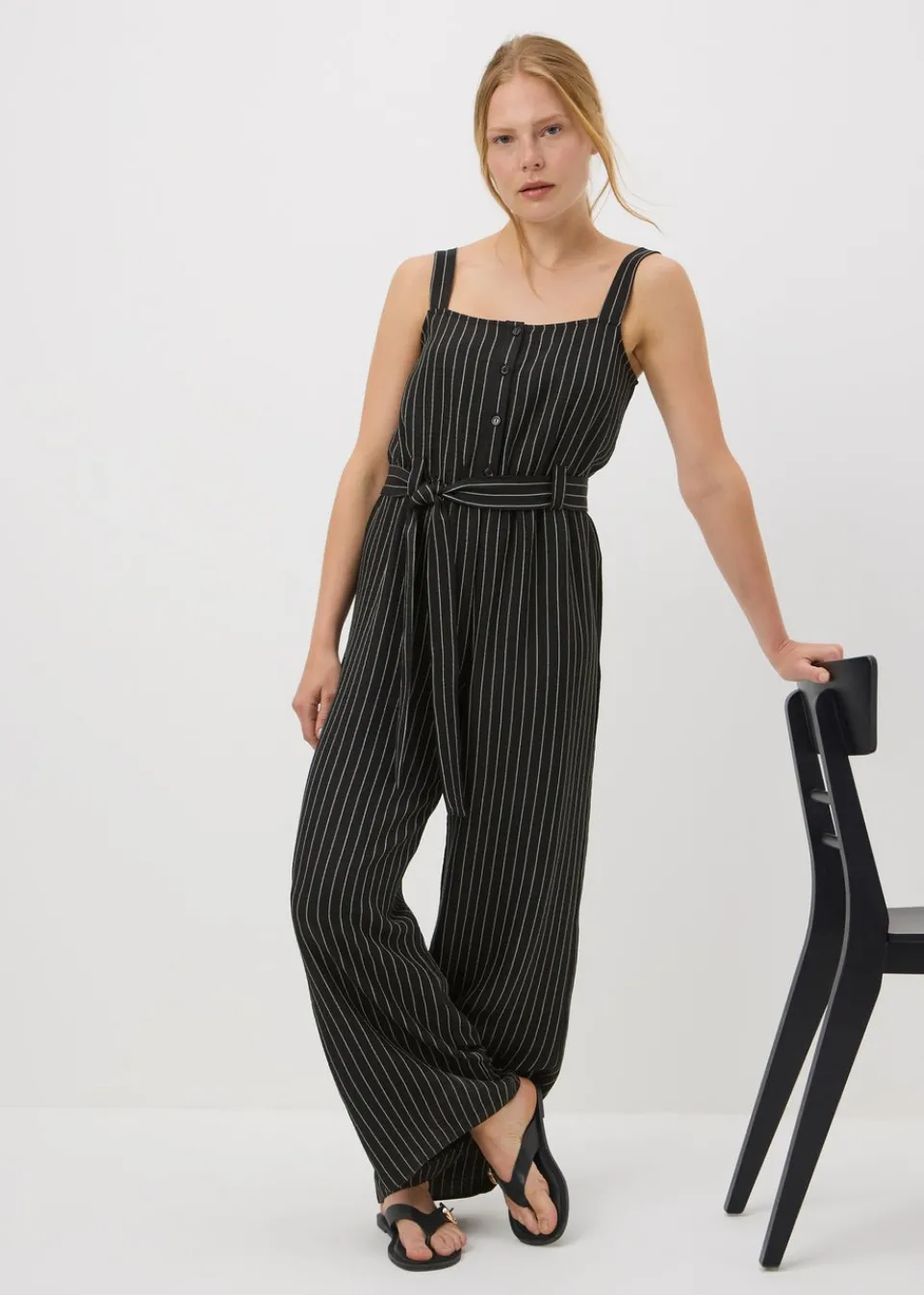 Jumpsuits & Playsuits>Papaya Stripe Button Front Jumpsuit Black