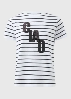 T-Shirts>Papaya Black Stripe Ciao T-Shirt