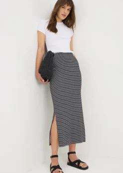 Skirts>Papaya Black Stripe Jersey Maxi Skirt