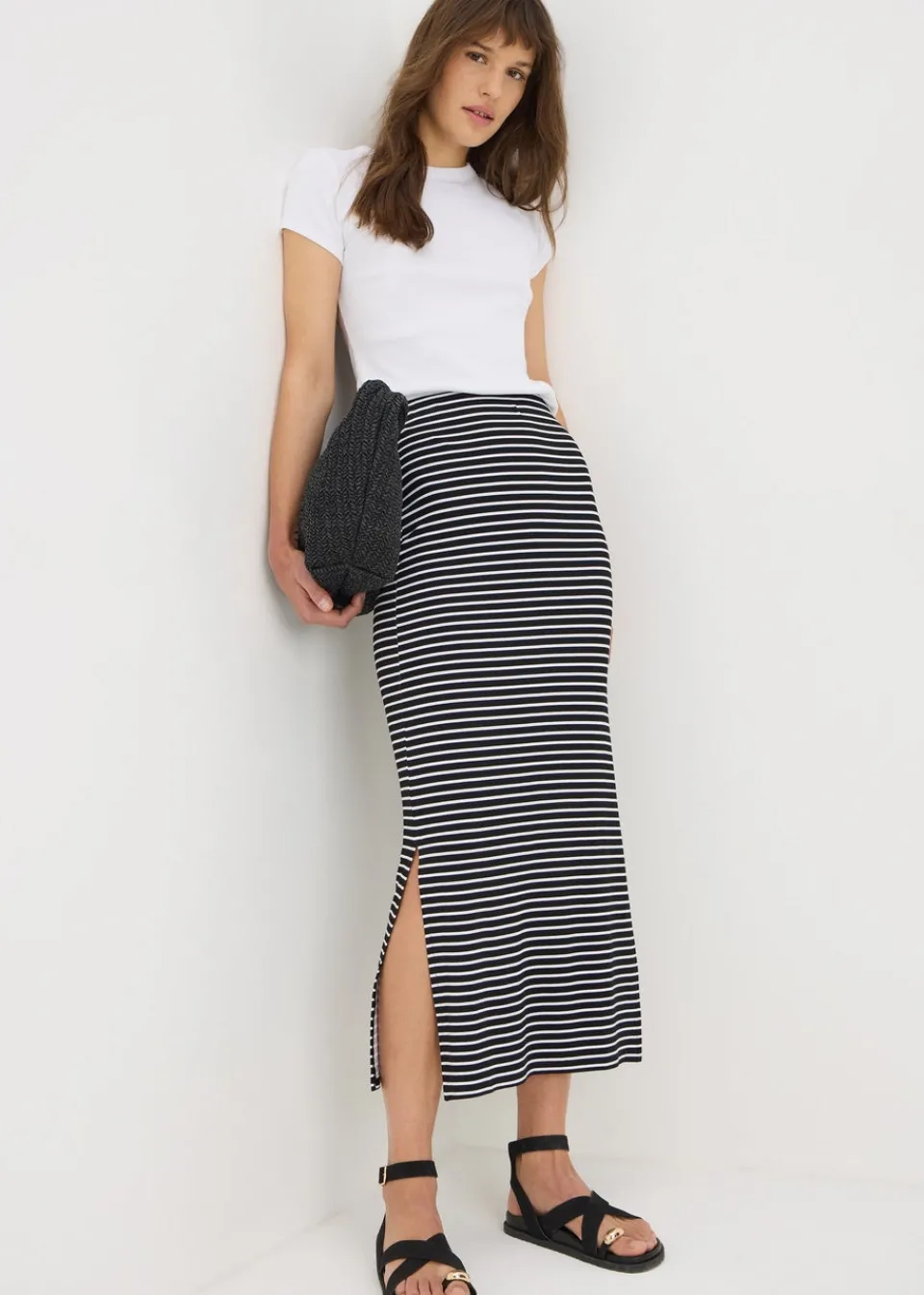 Skirts>Papaya Black Stripe Jersey Maxi Skirt
