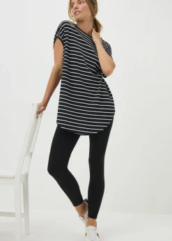 Tops>Papaya Black Stripe Longline T-Shirt