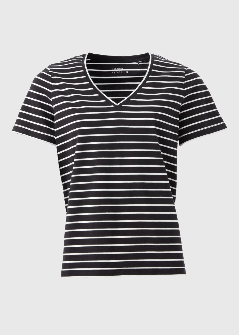 T-Shirts>Papaya Black Stripe V-Neck Regular Fit T-Shirt