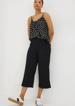 Trousers>Papaya Black Textured Cropped Wide Leg Trousers