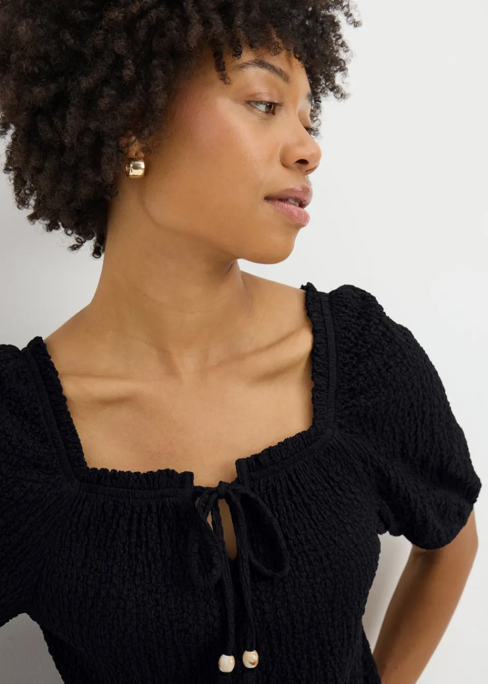 Tops>Papaya Black Textured Gypsy Top