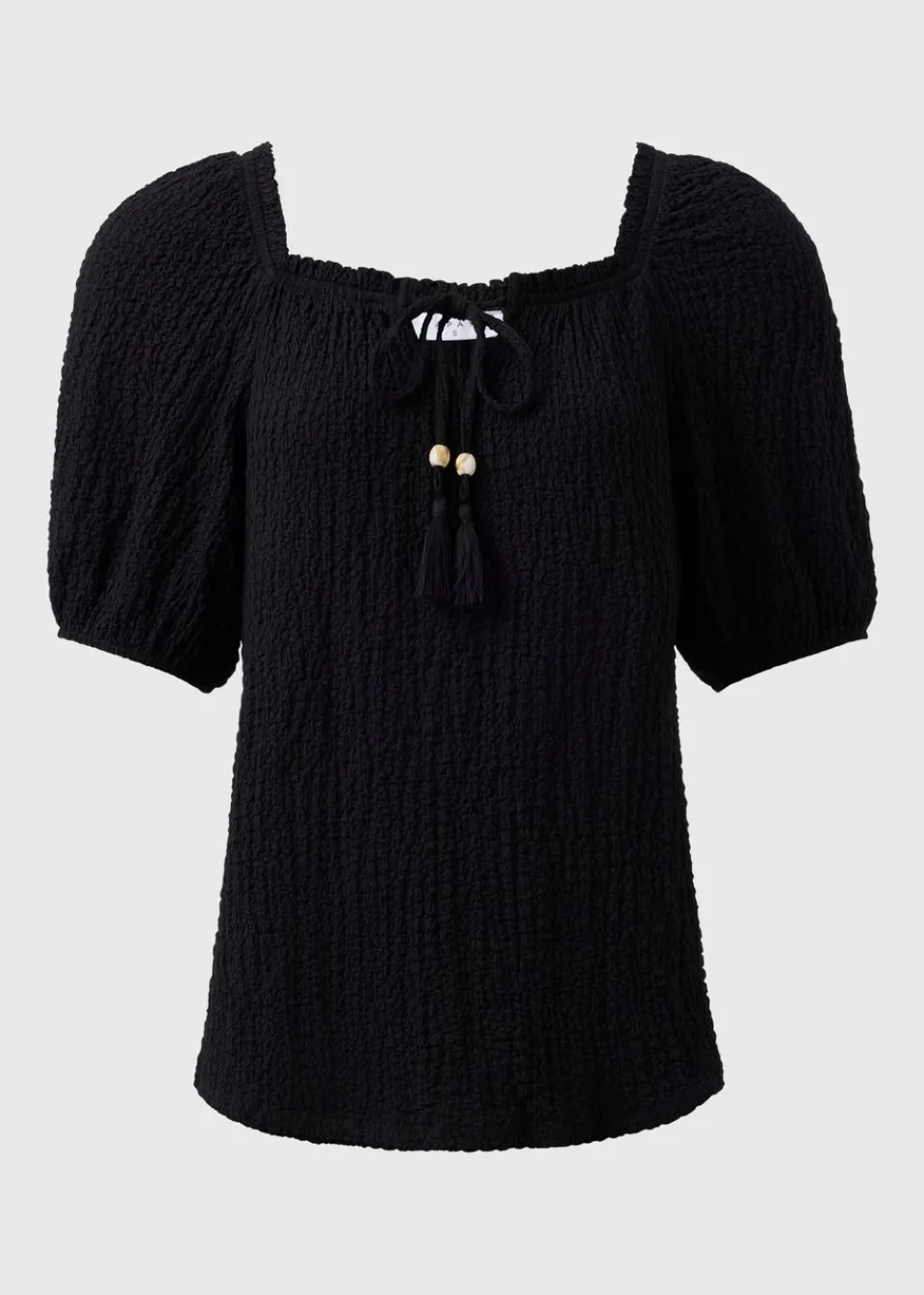 Tops>Papaya Black Textured Gypsy Top
