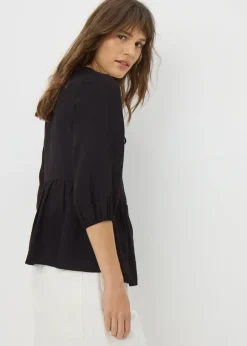 Blouses & Shirts>Papaya Black Tie Neck Peplum Blouse