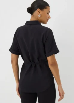 Tops>Papaya Black Tie Waist Longline Shirt
