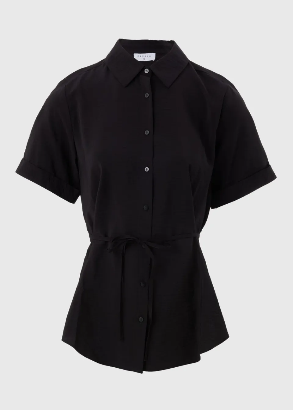 Tops>Papaya Black Tie Waist Longline Shirt