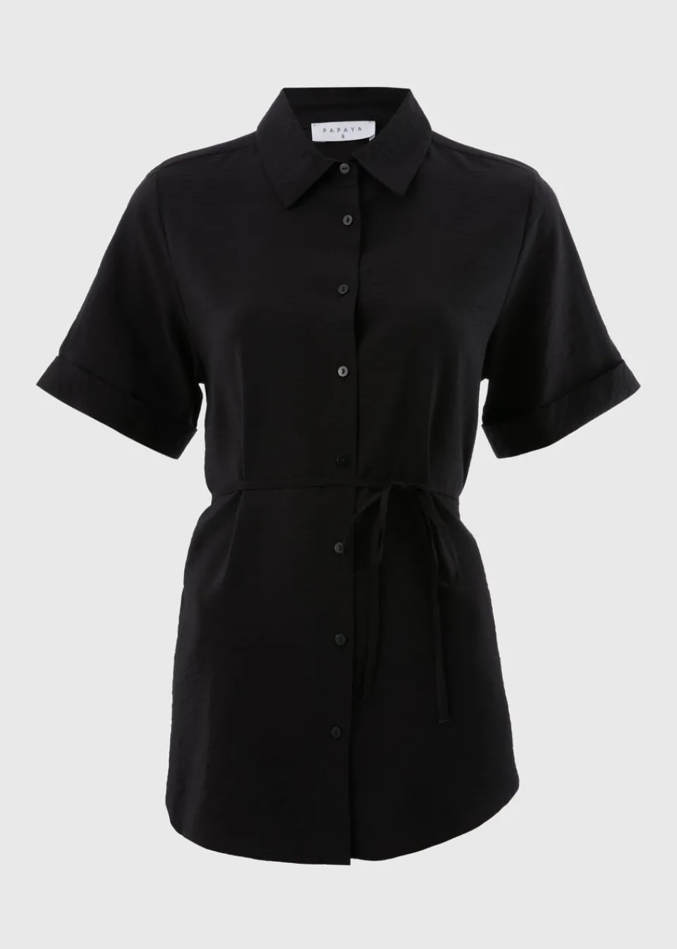 Tops>Papaya Black Tie Waist Longline Shirt