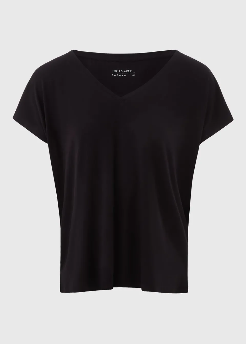 T-Shirts>Papaya Black V-Neck Relaxed Fit T-Shirt