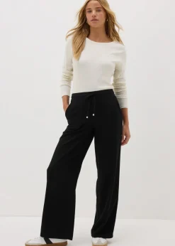 Trousers>Papaya Black Wide Leg Drawstring Trousers