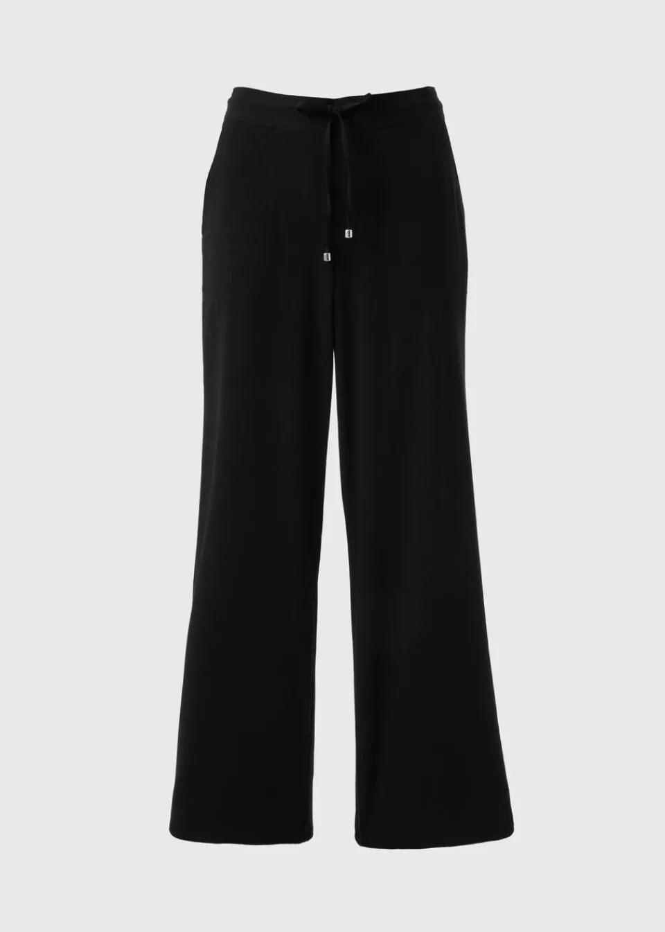Trousers>Papaya Black Wide Leg Drawstring Trousers