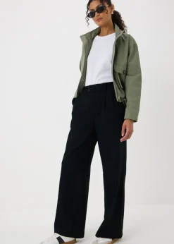 Trousers>Papaya Black Wide Leg Linen Trousers