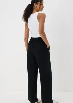 Trousers>Papaya Black Wide Leg Linen Trousers