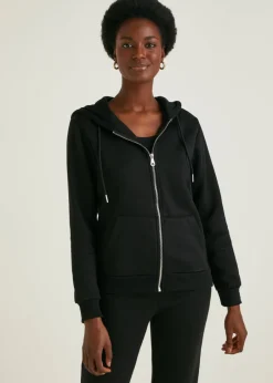 Tops>Papaya Black Zip Up Hoodie