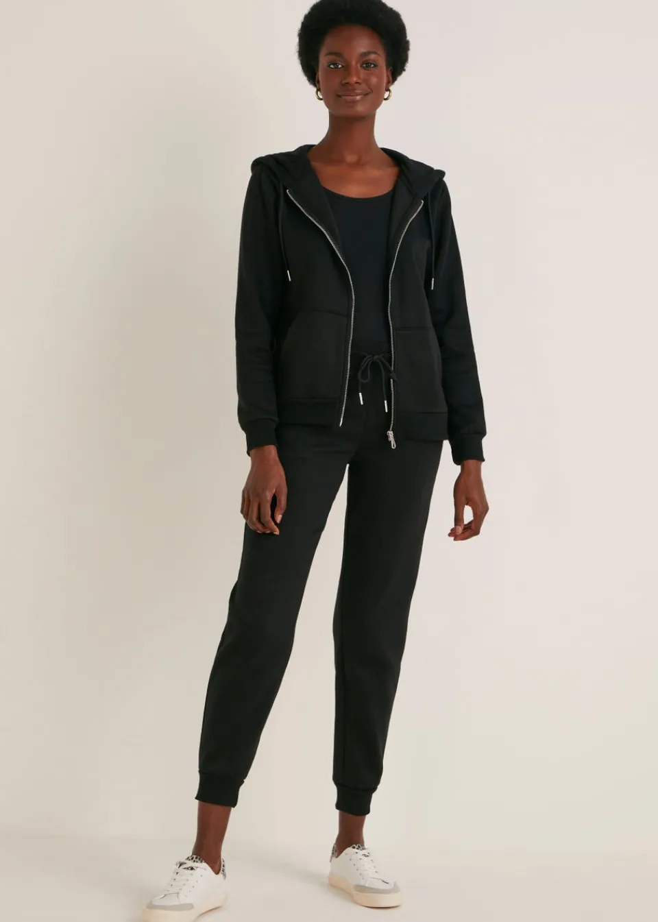 Tops>Papaya Black Zip Up Hoodie