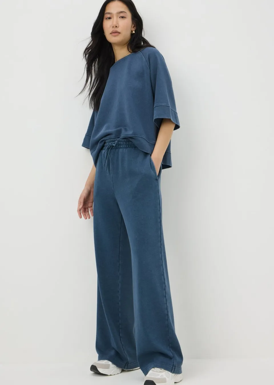 Trousers> Blue Acid Wash Jogging Bottoms