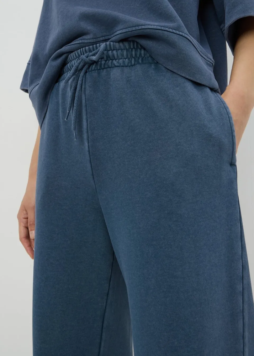 Trousers> Blue Acid Wash Jogging Bottoms