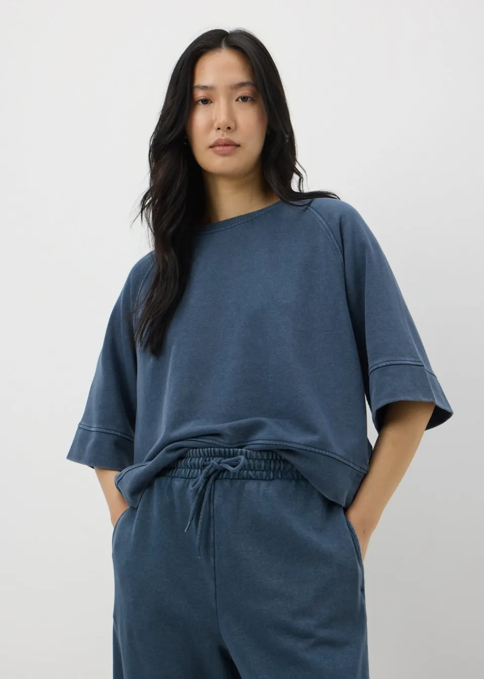 T-Shirts>Papaya Blue Acid Wash Short Sleeve Top