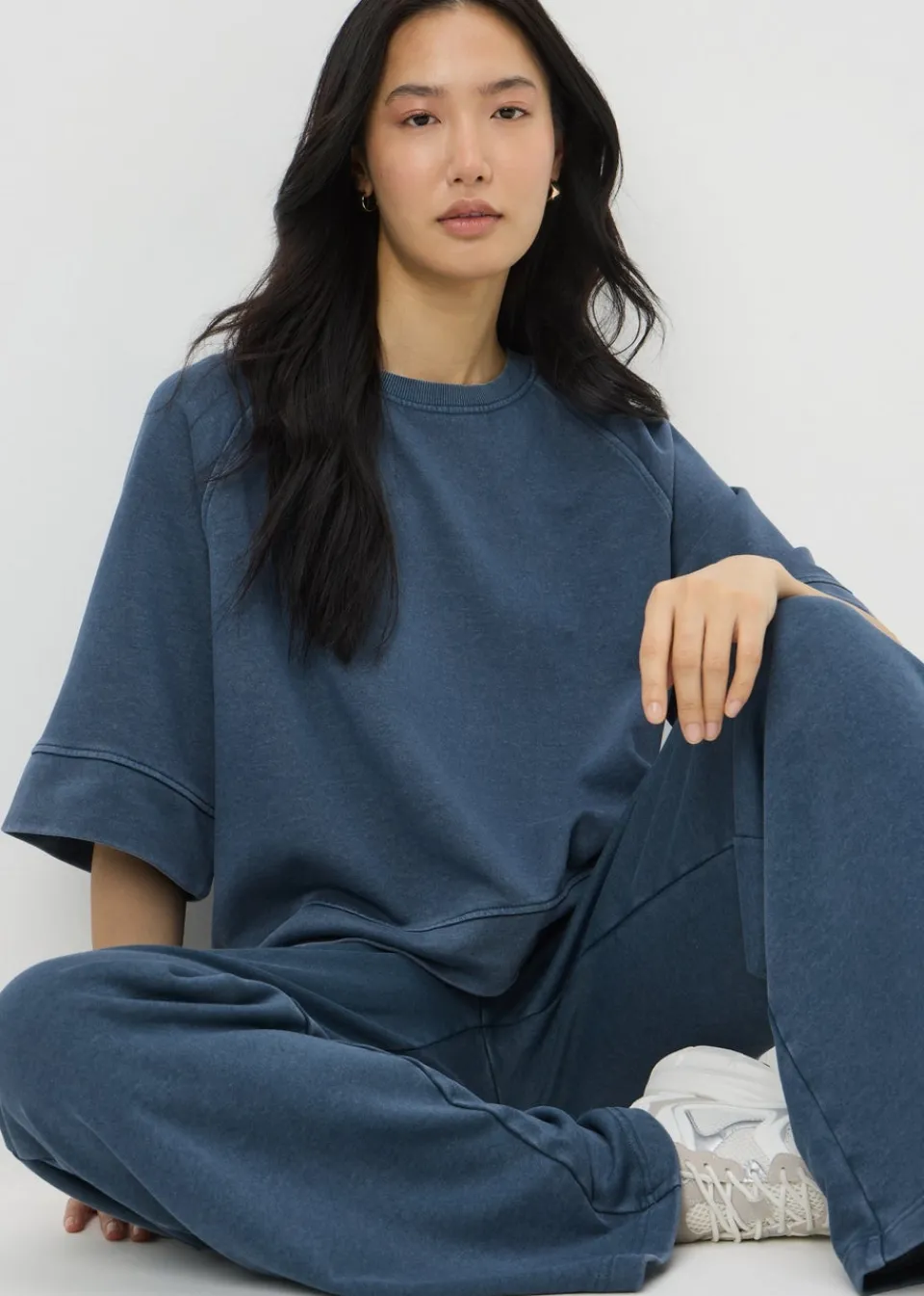 T-Shirts>Papaya Blue Acid Wash Short Sleeve Top