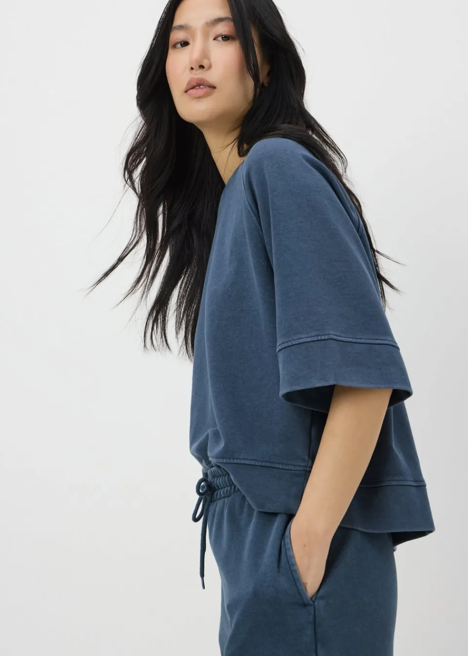 T-Shirts>Papaya Blue Acid Wash Short Sleeve Top