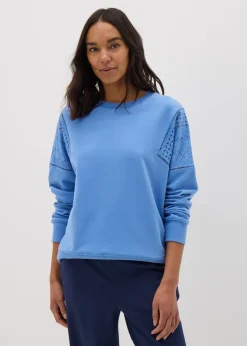 Tops>Papaya Blue Broderie Anglaise Detail Sweatshirt