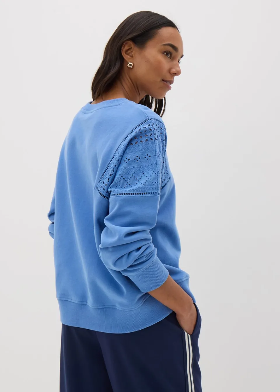 Tops>Papaya Blue Broderie Anglaise Detail Sweatshirt