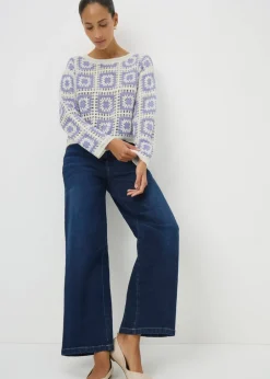 Tops>Papaya Blue Crochet Patchwork Jumper