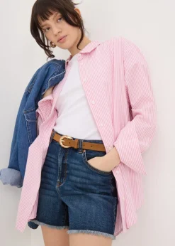 Shorts>Papaya Blue Dark Wash Frayed Hem Denim Shorts