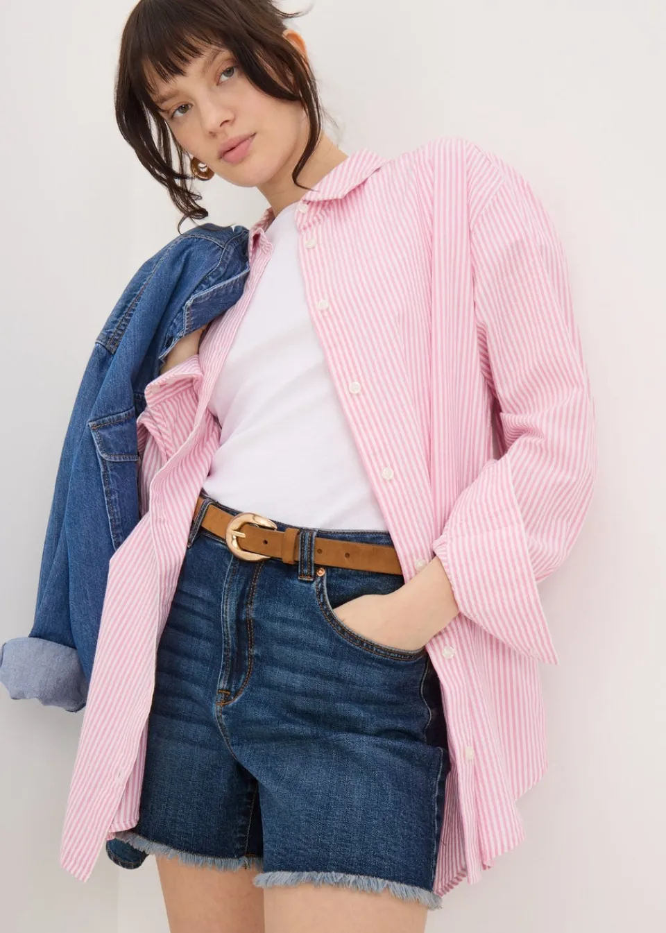 Shorts>Papaya Blue Dark Wash Frayed Hem Denim Shorts